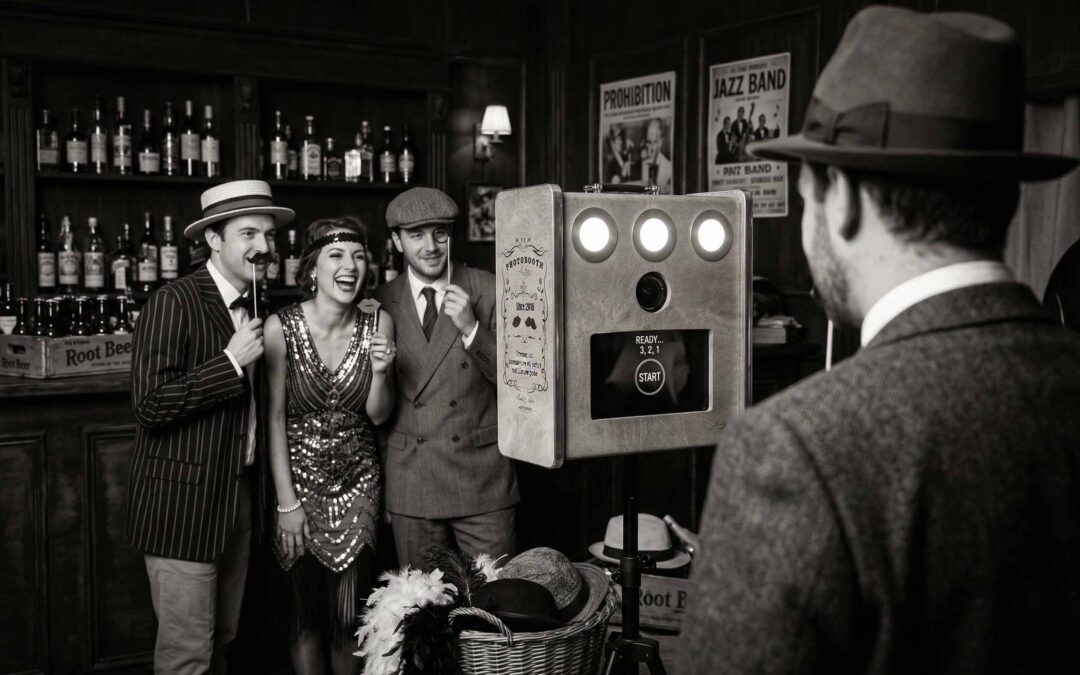 Photobooth dans une soirée rétro avec invités en tenue des années 20