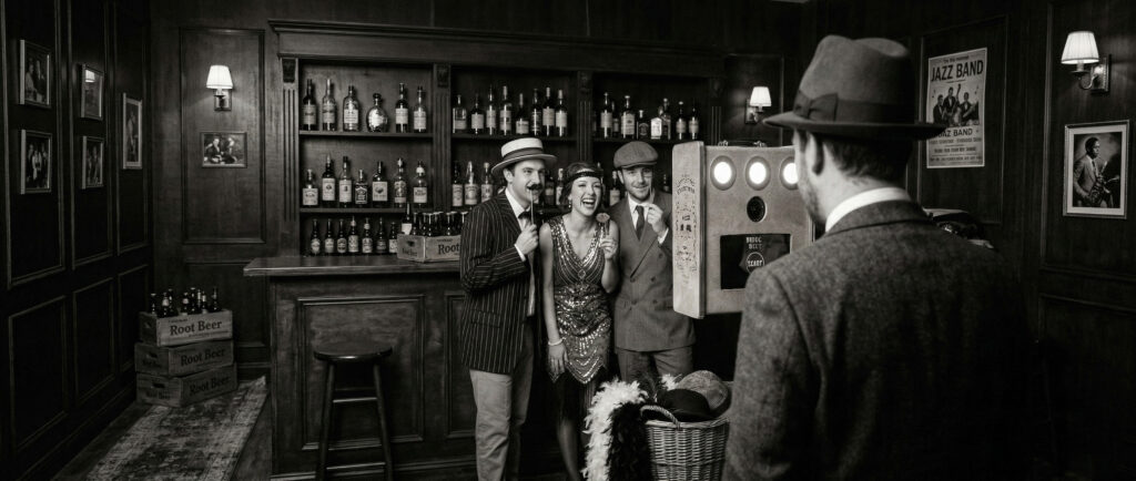 Photobooth dans une soirée rétro avec invités en tenue des années 20